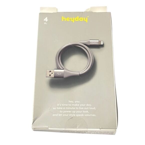 Heyday 4' Lightning to USB-A Round Cable Gray MFI- certified Apple Iphone Ipad - Picture 2 of 4